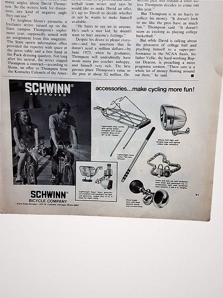 1974 Schwinn Bicycle Accessories Vintage Print Ad Retro Cycling Parts Promo