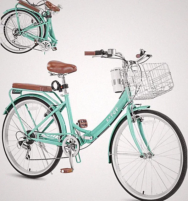 24/26 Inch Foldable Beach Cruiser Bike for Womens, 7 Speed Womens Bike with Bask