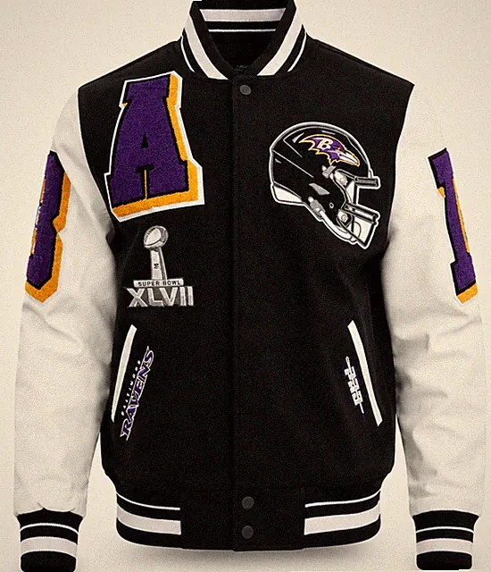 Baltimore Ravens Mashup Varsity Jacket Black White Wool Letterman Jacket for Men