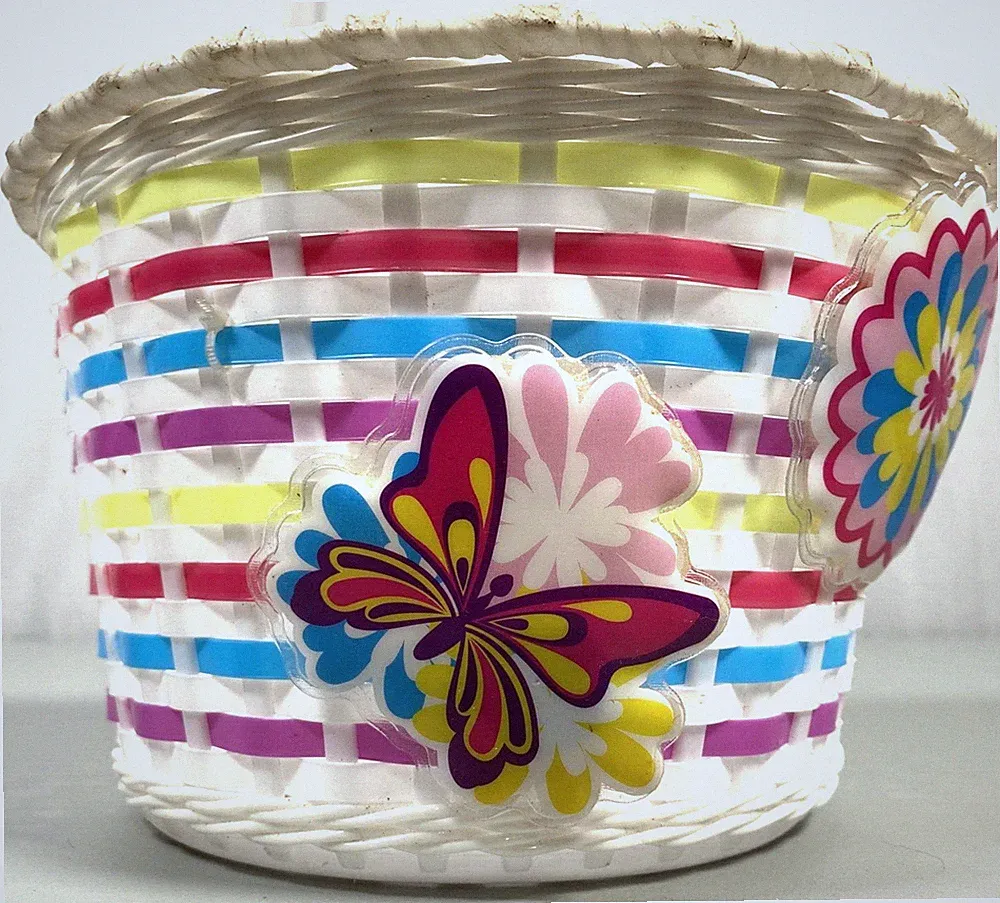 Bicycle Bike Basket Flowers Butterfly Woven Plastic Retro Wicker Vintage 70s