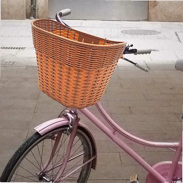 Bike Basket Bicycle Basket Easy to Install Imitation Rattan Retro Style