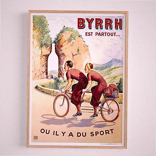 BYRRH Tandem Bicycle 1937 Retro Vintage Poster Print