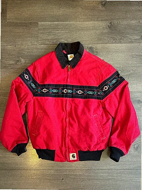 CARHARTT Jacket Mens L Large Southwest Aztec Santa Fe Bomber J77Red Vintage Coat