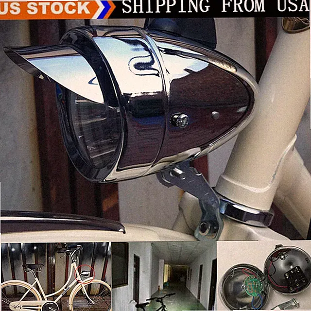 Chrome Bright LED Vintage Bike Retro Bicycle Headlight Front Head Light Fog Lamp