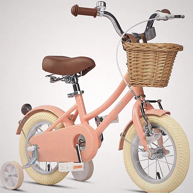 Kids Bike 12 Inch Retro Cruiser Training Wheels Wicker Basket Peach 2-4 Glerc