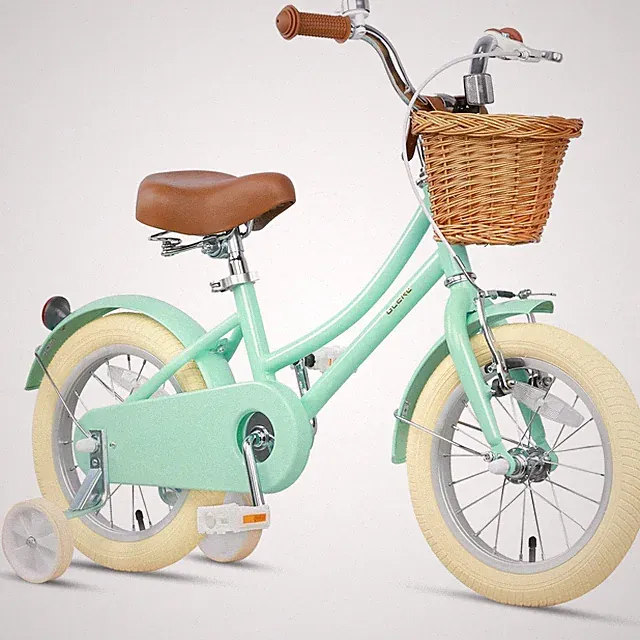 Kids Bike 14 Inch Retro Cruiser Training Wheels Wicker Basket Mint Green 3-5