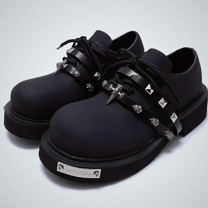 Mens Thick-soled Big-head Retro Derby Shoes Rivet Metal Decoration Leather Boots