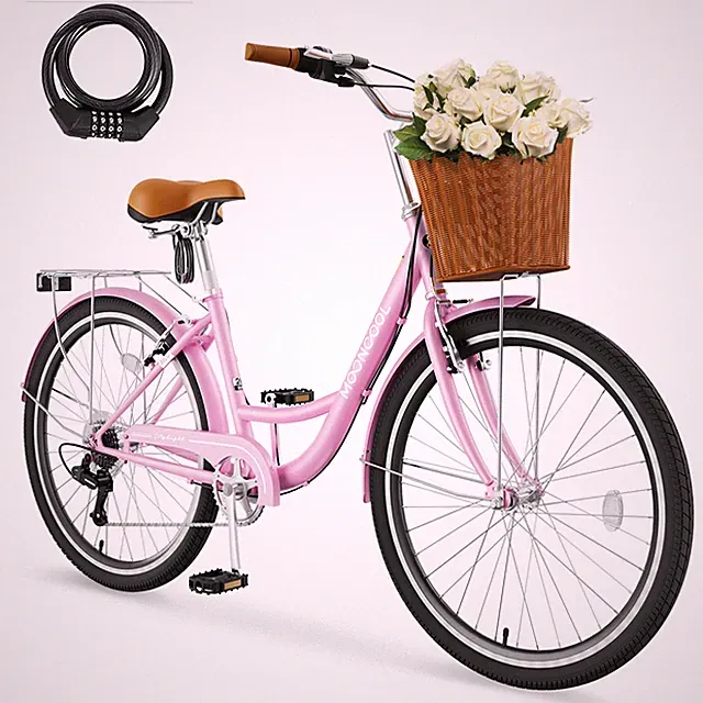 MOONCOOL 24'' Women Bike Cruiser Commuter Bike Retro Bicycle Shimano 7 Speeds