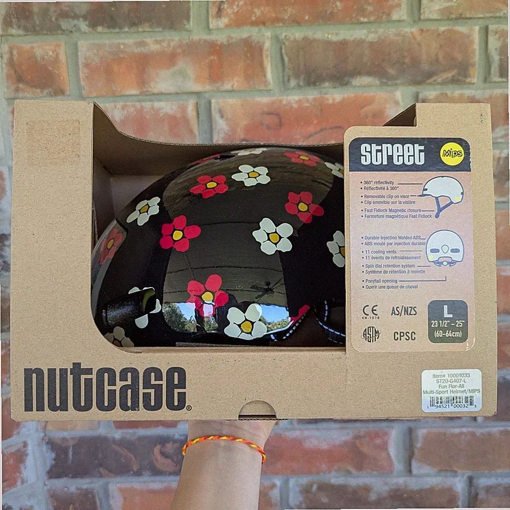 Nutcase Street Bicycle Helmet with MIPS Sz Large Fun Flor-All Black Floral Retro