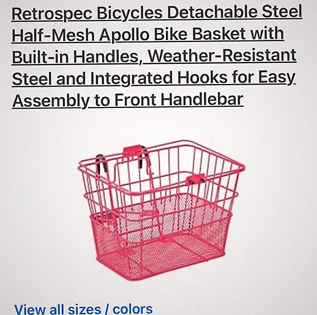 Retro Bicycle basket weatherproof metal Pink