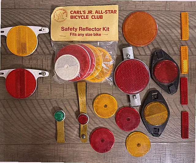 Retro Bicycle Reflector Collection Vintage Carl’s Jr Safety Kit, Green Reflector