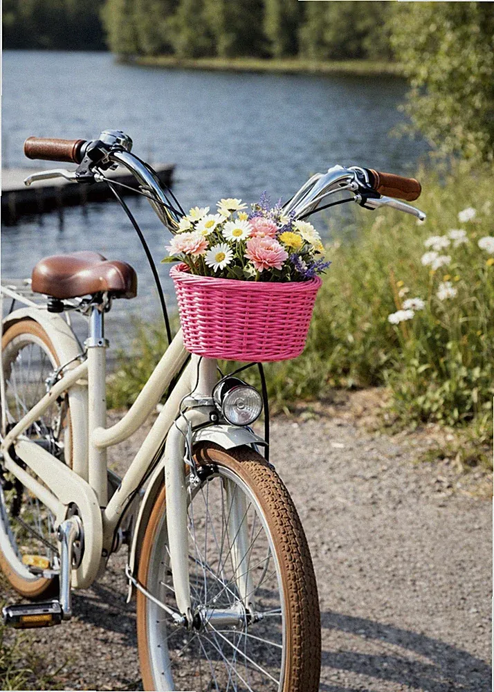 Retro Bike Basket Wicker Woven Bicycle Front Basket Handlebar Basket Pink Basket