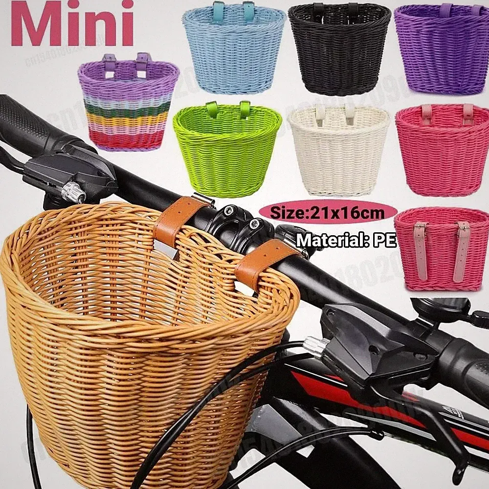 Retro Bike Basket Wicker Woven Bicycle Front Basket Handlebar Storage Basket