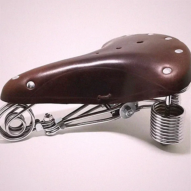 Retro Cowhide Bicycle Saddle High Load-Bearing Reinforced Spring Metal Frame