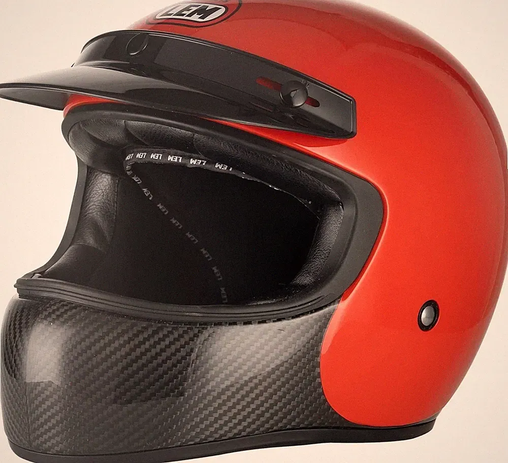 Retro Motorcycle Helmets Carbon Fiber, Full Face Helmet DOT for Men, Red Size S