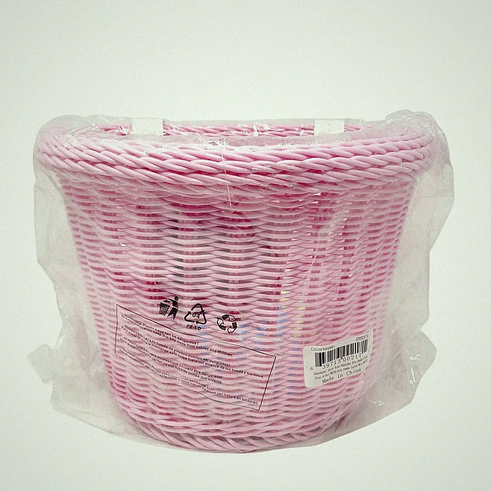 Retro Pink Bicycle Basket Wicker Front Handlebar NEW Sealed White Straps 8 Inch