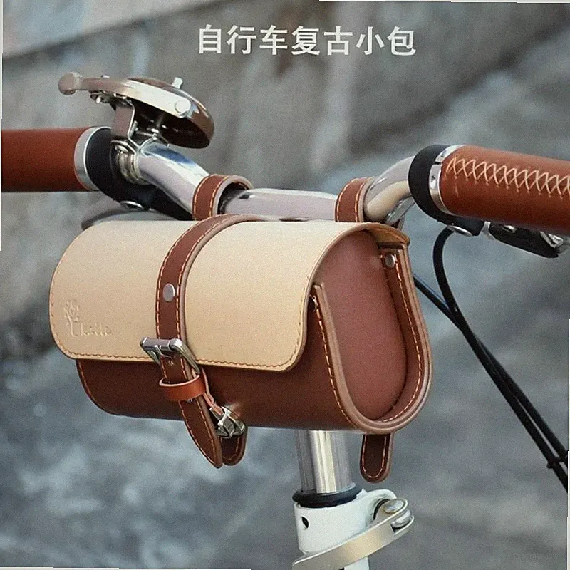 Retro Road Folding Bicycle Handlebar Front Small Bag & Saddle Rear Mount Bag
