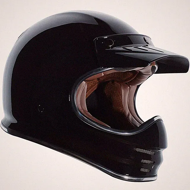 Retro Vintage T3 MX Full Face Classic Cafe Motorcycle Bike Helmet Gloss Black S