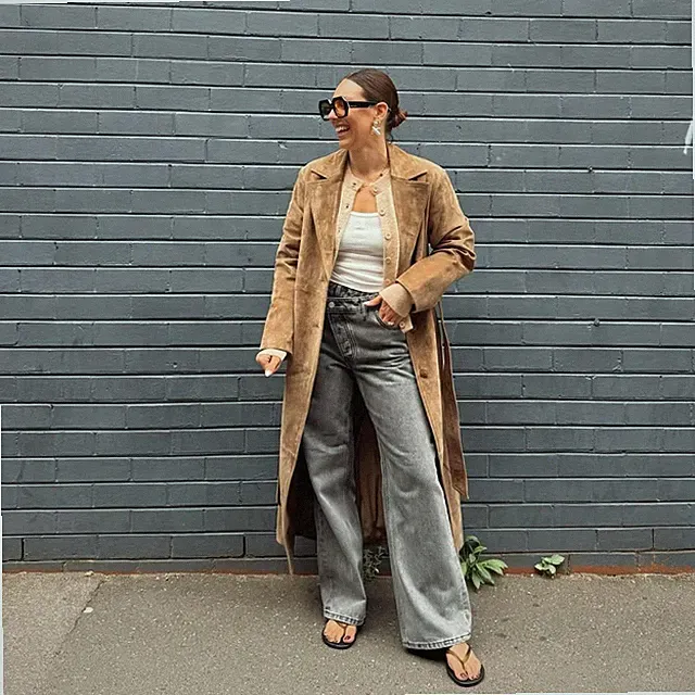Toteme Women Genuine Leather Suede Trench Long Coat Beige Jacket S M L XL 2XL
