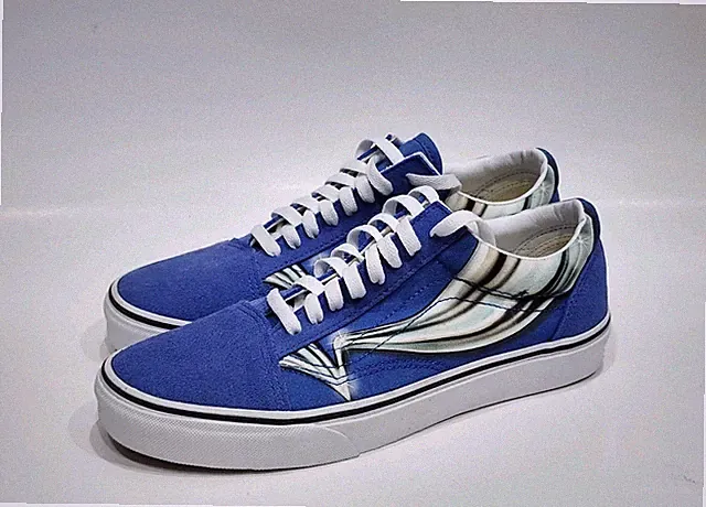 VANS Old Skool Warp Suede Nebula Blue/Chrome Logo Sneakers Men's Size 8 US
