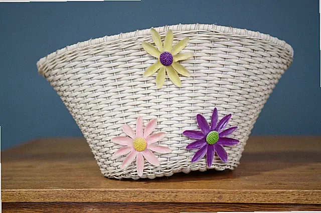 Vintage 1970's Bike Basket Flowers Wicker Handlebar Schwinn Accessory retro