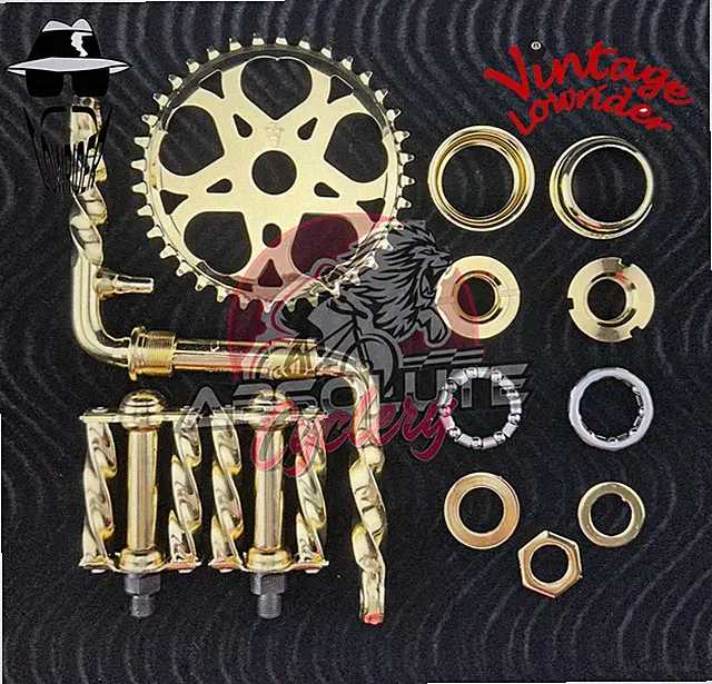 VINTAGE LOWRIDER GOLD TWISTED CRANK, MINI PEDALS PACKAGE 20" LOWRIDER BICYCLES.