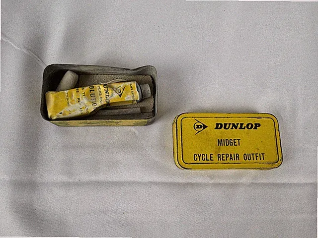 Vintage Retro Dunlop Midget Cycle Repair Outfit Tin Yellow Bicycle