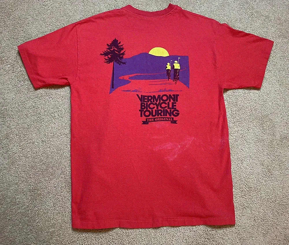 Vintage Shirt Retro Vermont Bicycle Touring Single Stitch T-Shirt Red Bike Large