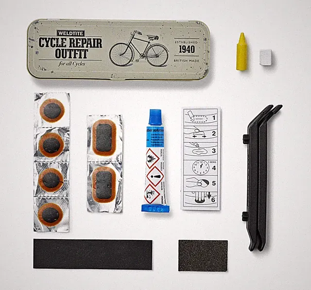 Weldtite Retro Vintage Puncture Repair Kit with Tools, beige, 01075